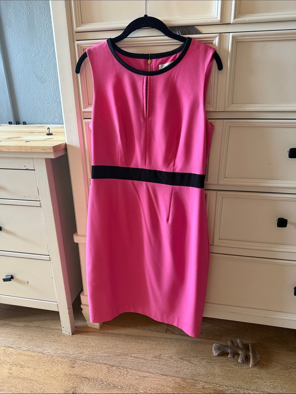 Calvin Klein Pink Sleeveless Sheath Dress with Black Trim